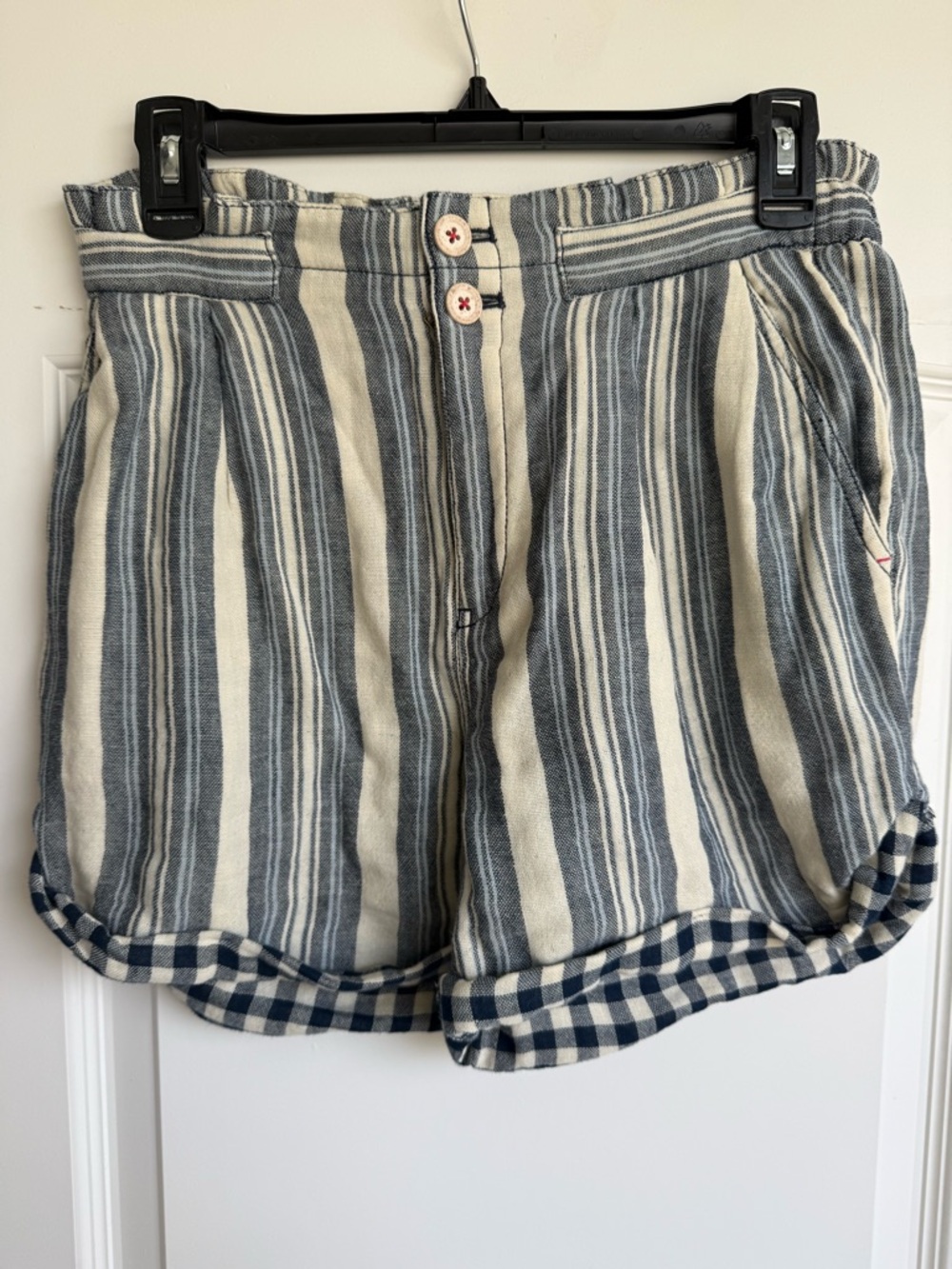 Anthropologie Pilcro Cream and Blue Striped Relaxed Shorts